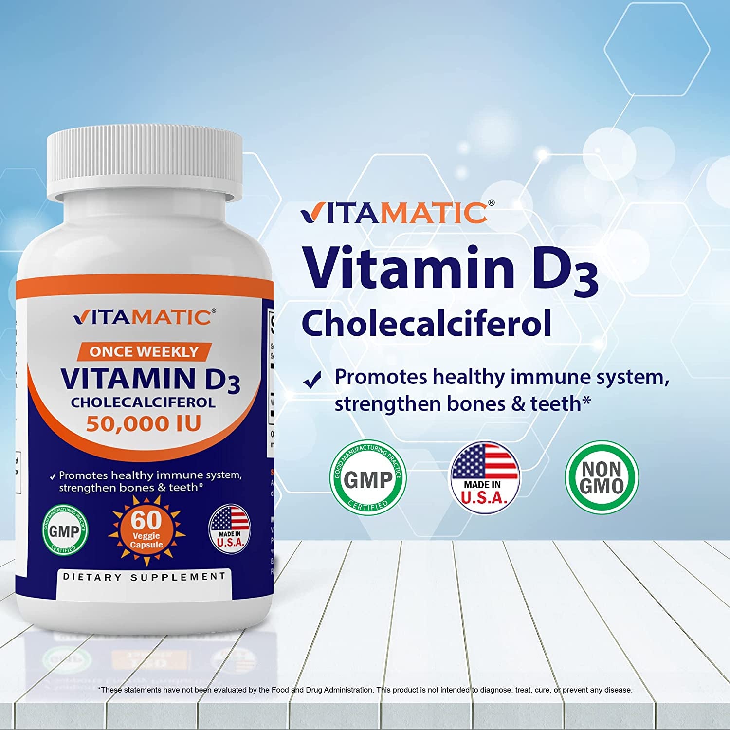 Vitamin D3 50,000 IU (As Cholecalciferol), Once Weekly Dose, 1250 Mcg, 60 Veggie Capsules 1 Year Supply, Progressive Formula Helping Vitamin D Deficiencies